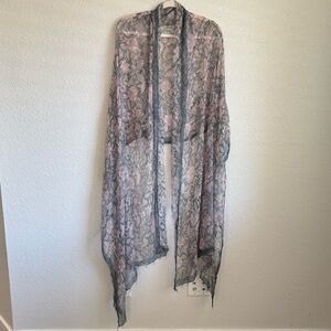 Boho Womens Sheer Floral Long Beaded Scarf Shawl Cardigan Kimono Hippie Gypsy